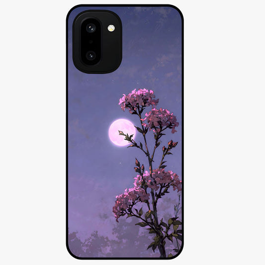Moonlit Petal Night Glass Case for 1+15R elegant front view featuring floral artwork glowing in night tones