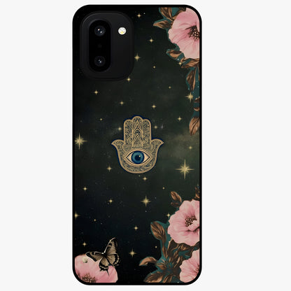 Mystic Bloom Protection Glass Case for 1+15R artistic front view featuring floral artwork with protective mystic elements