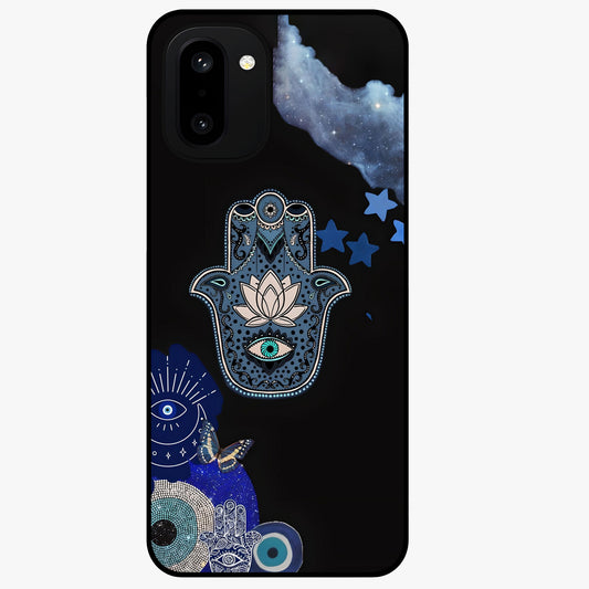 Mystic Hand Aura Glass Case for 1+15R artistic front view featuring hand symbol artwork with glowing aura tones
