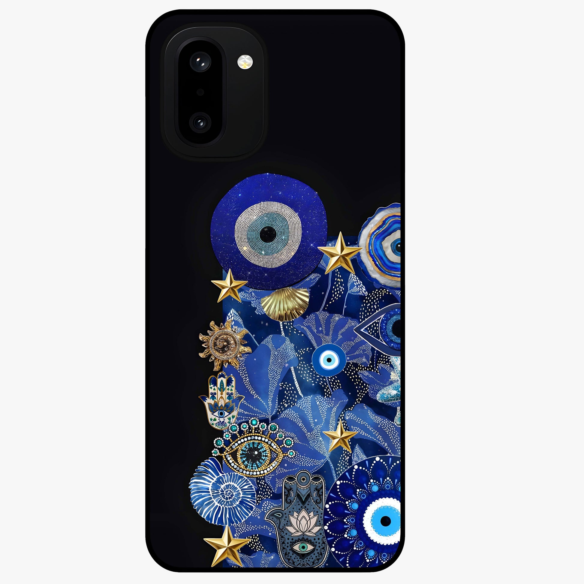 Mystic Ocean Eye Glass Case for 1+15R vibrant front view featuring ocean inspired eye artwork in blue tones