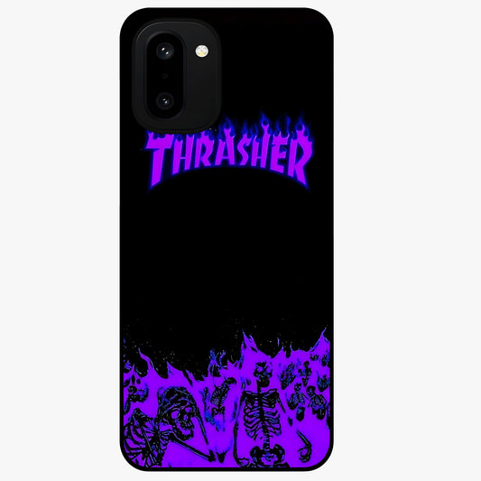 Neon Flame Riot Glass Case for 1+15R intense front view featuring blazing neon flame artwork
