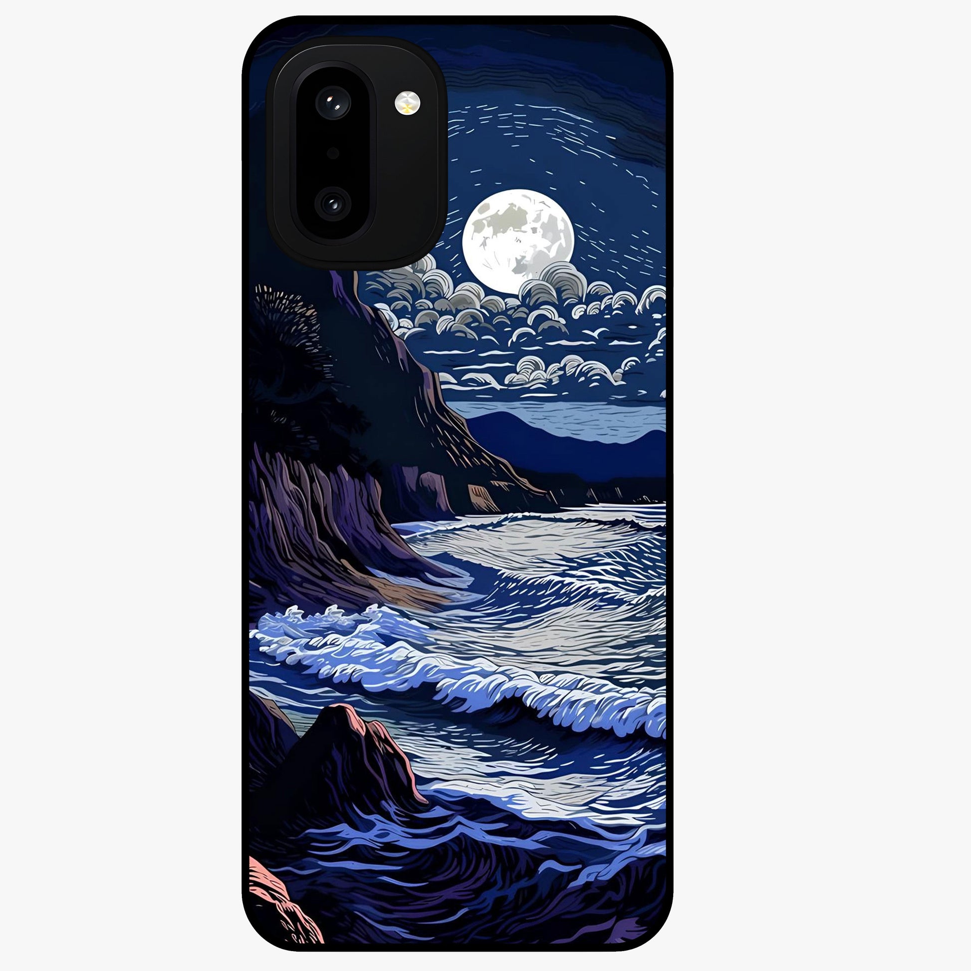 Night Moon Scenery Pattern Glass Case for 1+15R serene front view featuring moonlit landscape pattern artwork