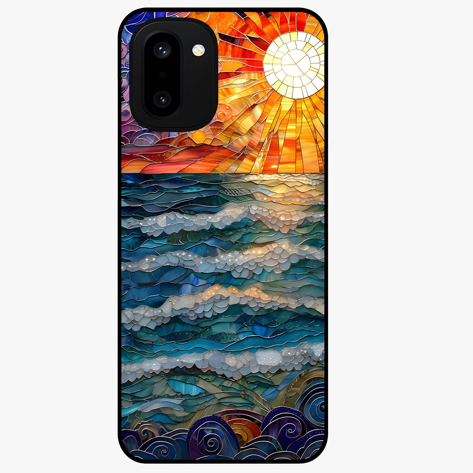Oceanic Stained Printed Glass Case for 1+15R elegant front view featuring stained glass inspired ocean artwork