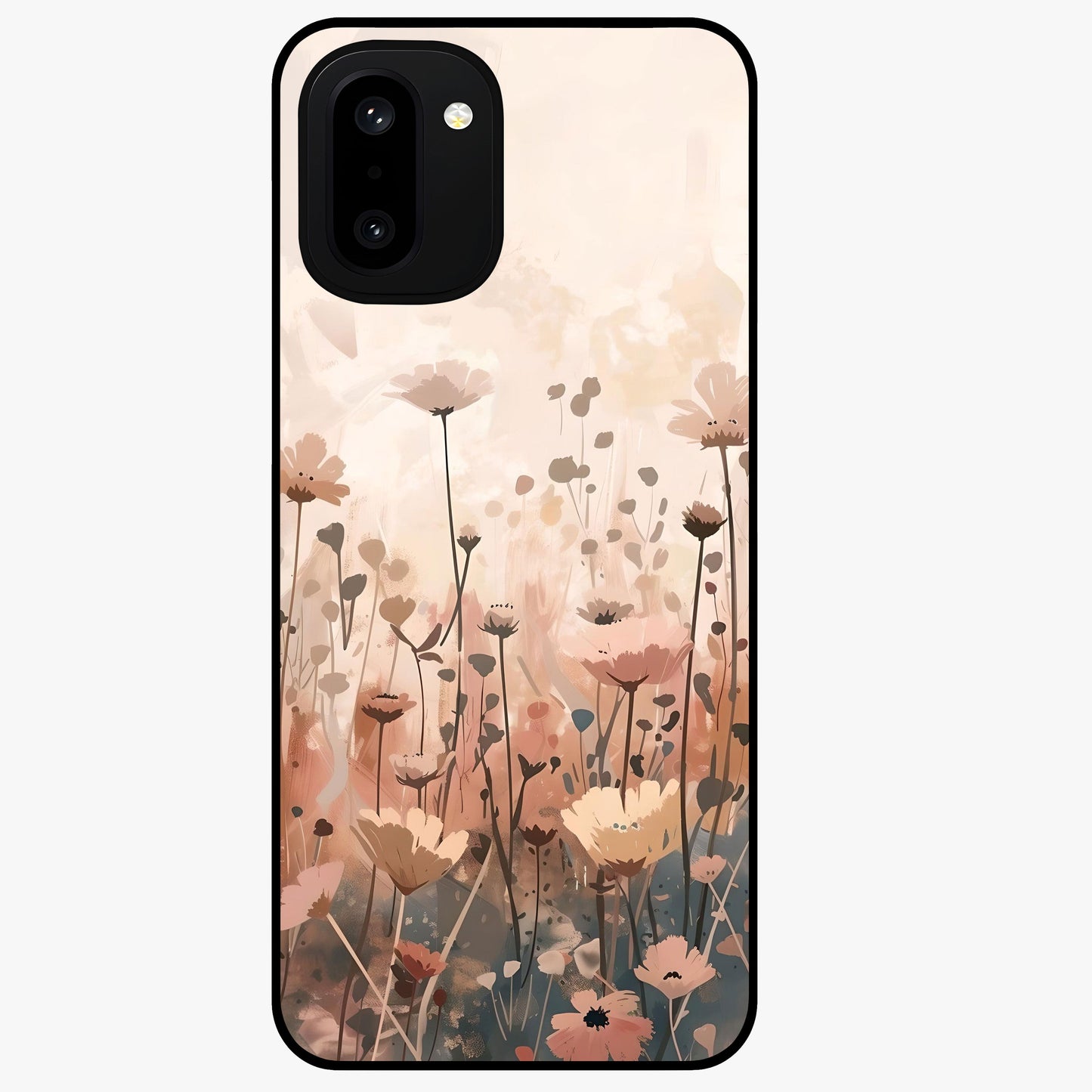 Pastel Wildflowers Glass Case for 1+15R cheerful front view featuring colorful wildflower artwork in pastel tones