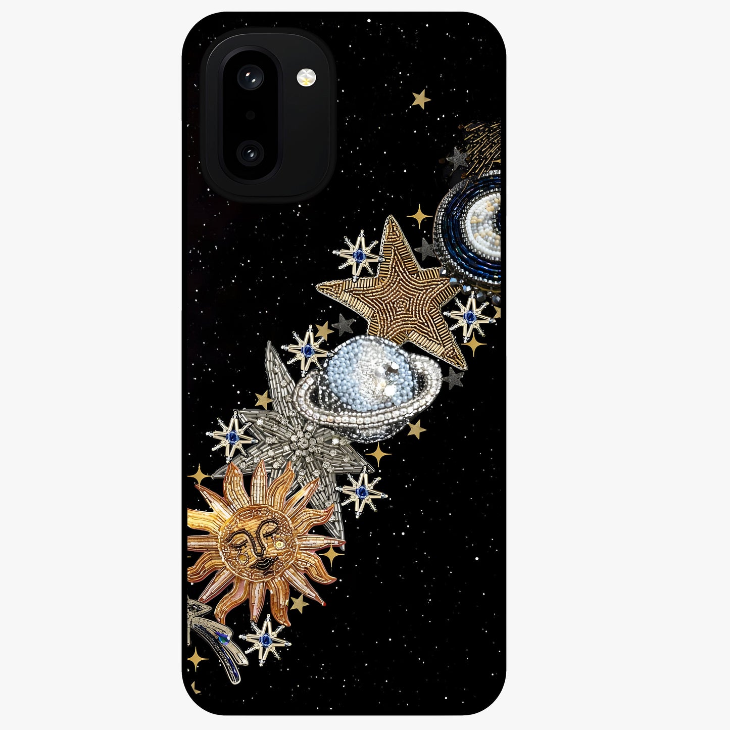 Pearls Universe Object Glass Case for 1+15R artistic front view featuring pearl inspired cosmic artwork
