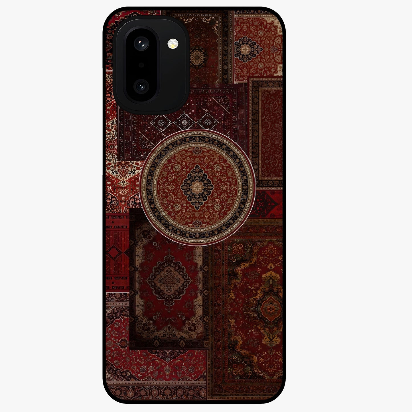 Persian Heritage Collage Glass Case for 1+15R rich front view featuring intricate Persian inspired collage artwork