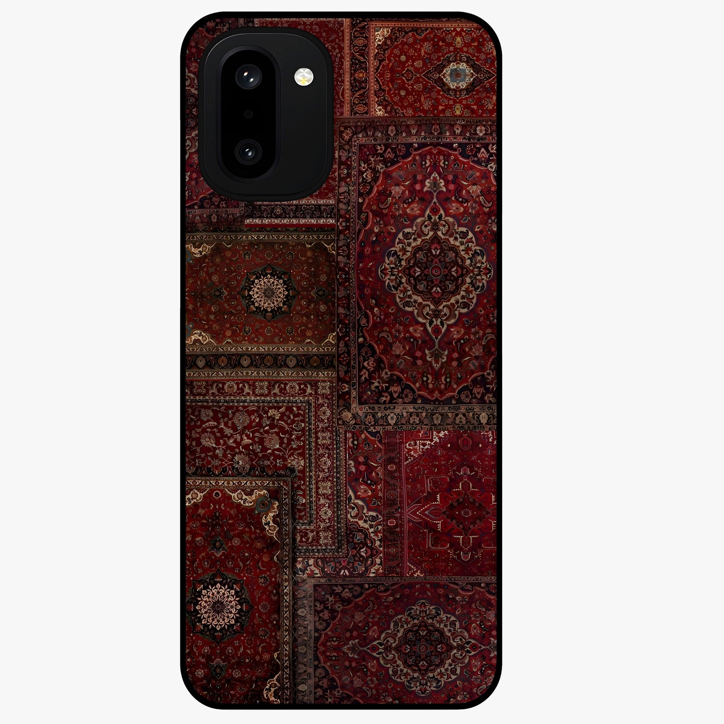 Persian Velvet Tale Glass Case for 1+15R luxurious front view featuring velvet inspired Persian pattern artwork