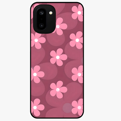 Pink Daisy Flower Pattern Glass Case for 1+15R cheerful front view featuring daisy floral artwork in pink tones