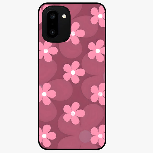 Pink Daisy Flower Pattern Glass Case for 1+15R cheerful front view featuring daisy floral artwork in pink tones