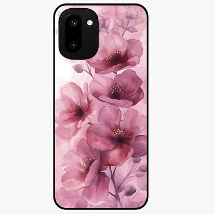 Pink Floral Glass Case for 1+15R elegant front view featuring soft pink flower artwork