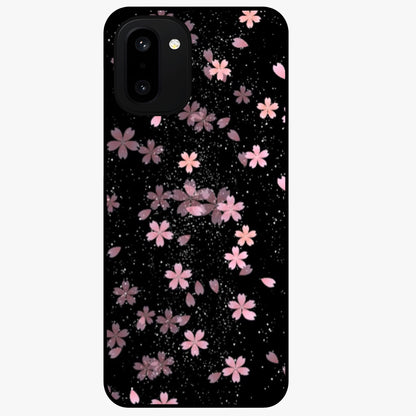Pink Flower Black Background Glass Case for 1+15R striking front view featuring vibrant pink flower on dark backdrop