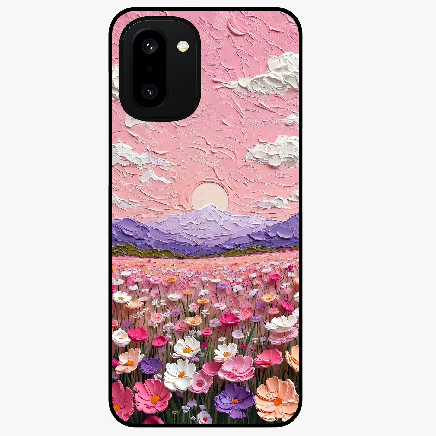 Pink Pastel Groovy Art Glass Case for 1+15R playful front view featuring groovy retro artwork in pastel pink tones