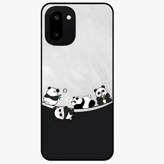 Playful Panda Parade Glass Case for 1+15R adorable front view featuring cute panda artwork in lively poses