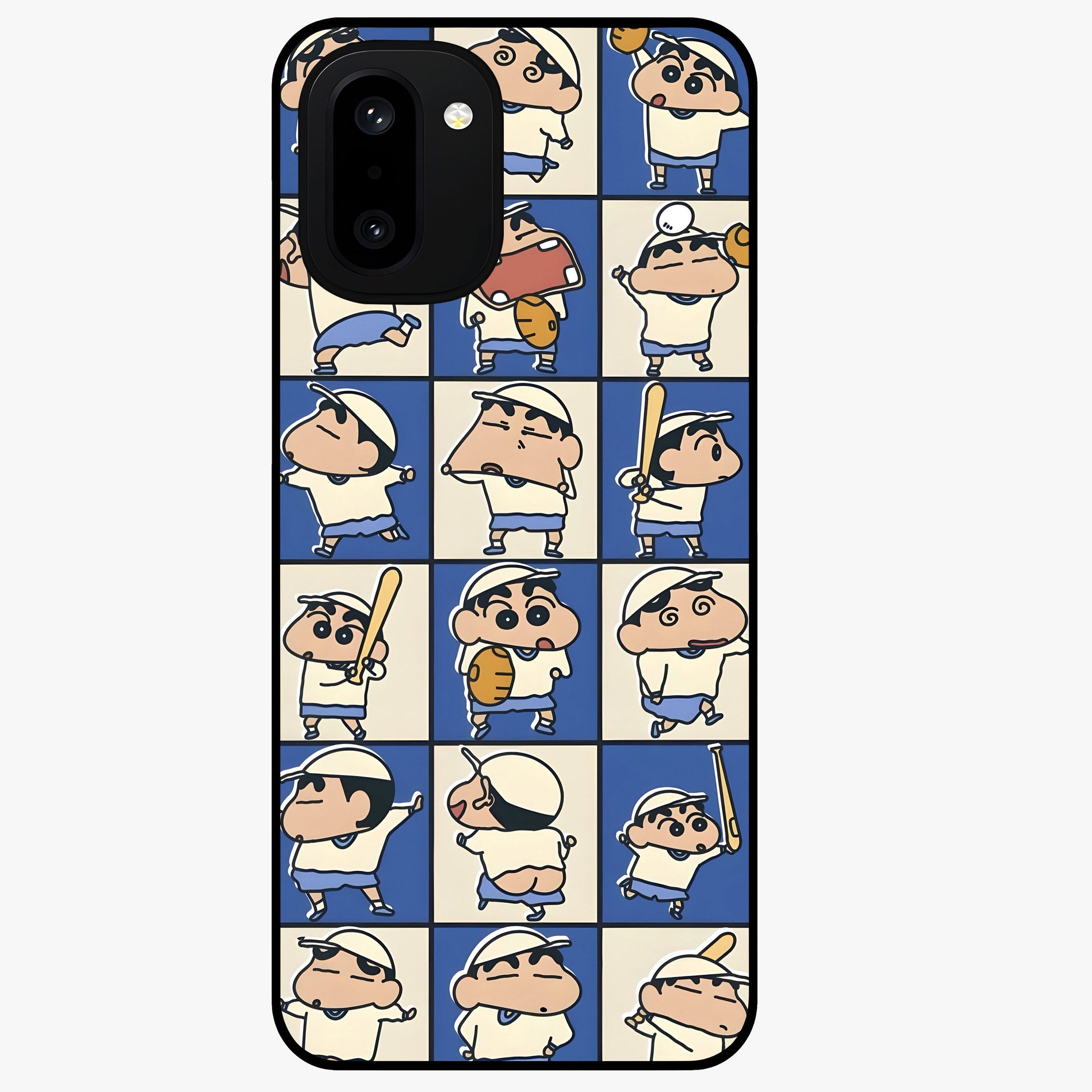 Playful Shin Swing Glass Case for 1+15R lively front view featuring animated character artwork with playful theme