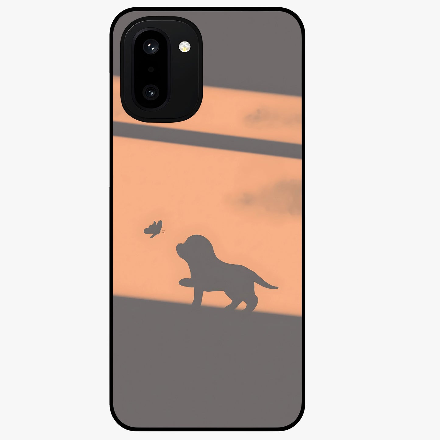Puppy Shadow Art Glass Case for 1+15R charming front view featuring artistic puppy silhouette artwork