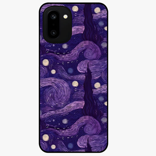 Purple Swirls Glass Case for 1+15R artistic front view featuring flowing swirl artwork in rich purple tones