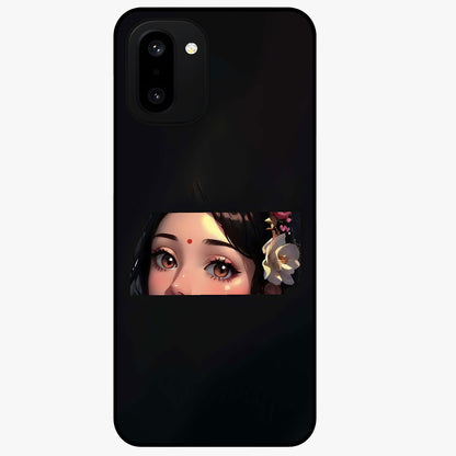 Radha Divine Embrace Glass Case for 1+15R devotional front view featuring graceful Radha inspired artwork