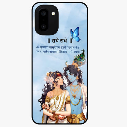 Radha Krishna Eternal Glass Case for 1+15R serene front view featuring timeless Radha Krishna devotional artwork