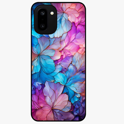 Radiant Floral Whirl Glass Case for 1+15R artistic front view featuring swirling floral artwork