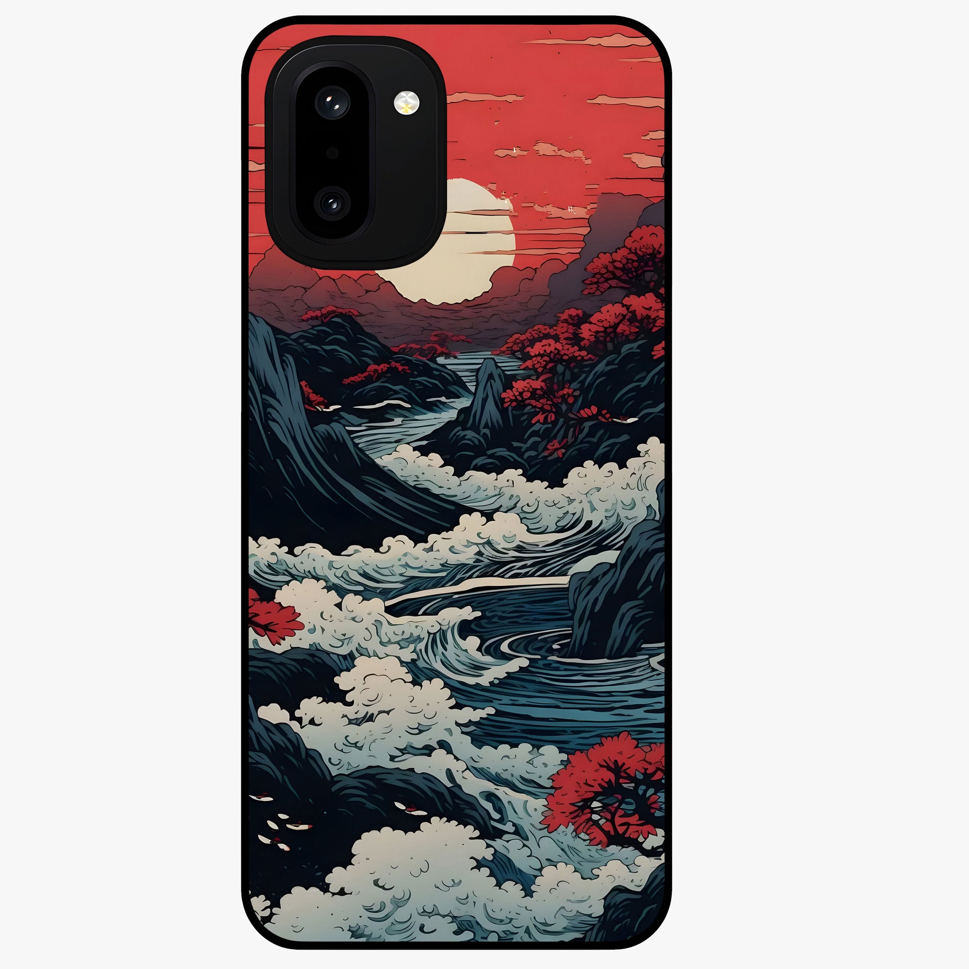 Red Sunset Scenery Glass Case for 1+15R scenic front view featuring warm sunset landscape artwork