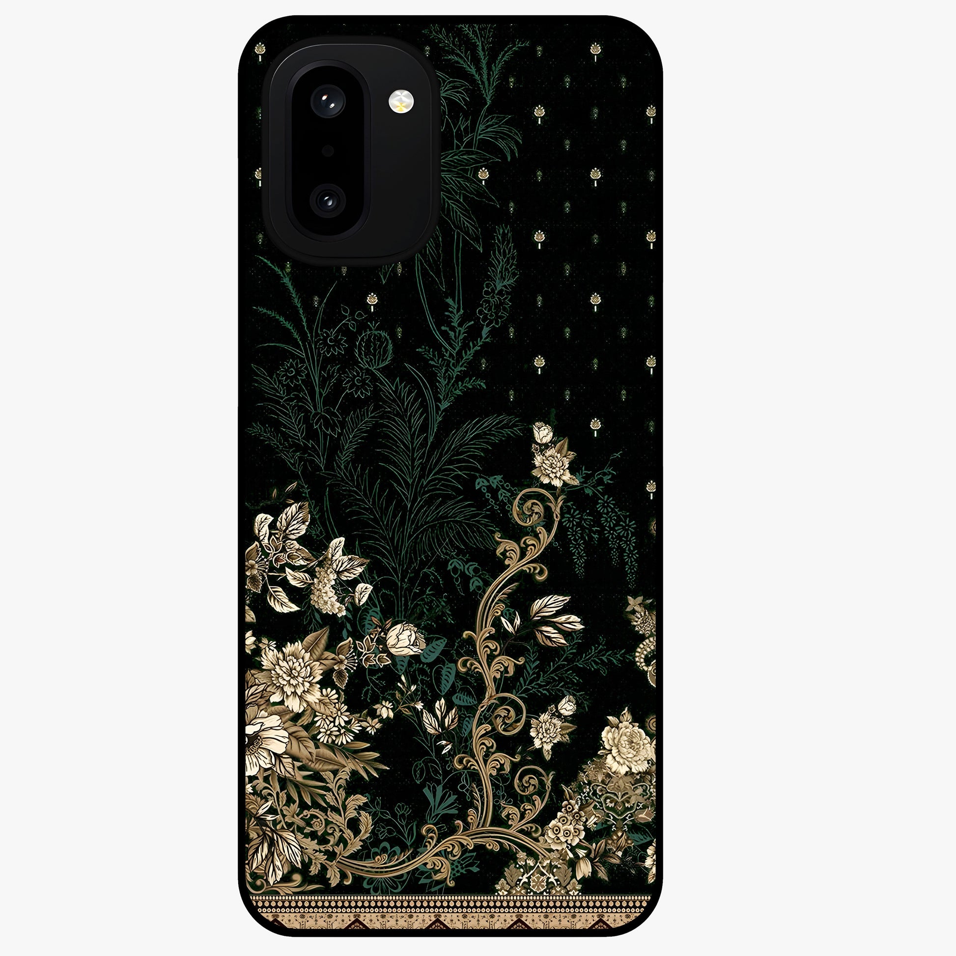 Regal Botanical Tapestry Glass Case for 1+15R luxurious front view featuring intricate botanical tapestry artwork