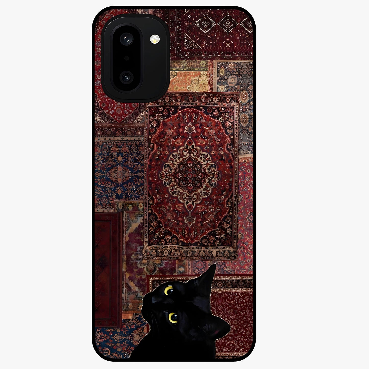 Regal Magic Cat Apple Glass Case for 1+15R playful front view featuring charming cat artwork with whimsical theme