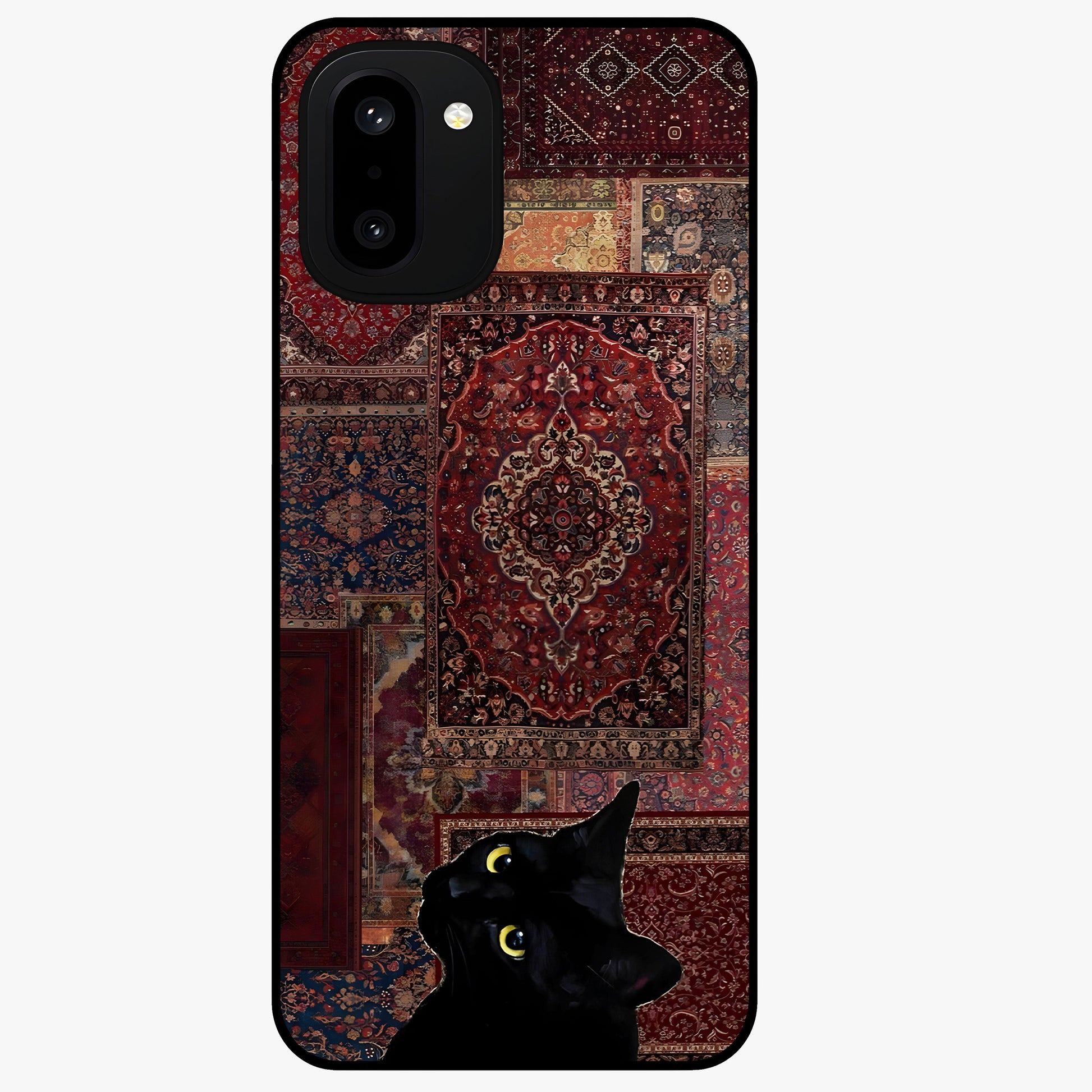 Regal Magic Cat Apple Glass Case for 1+15R playful front view featuring charming cat artwork with whimsical theme