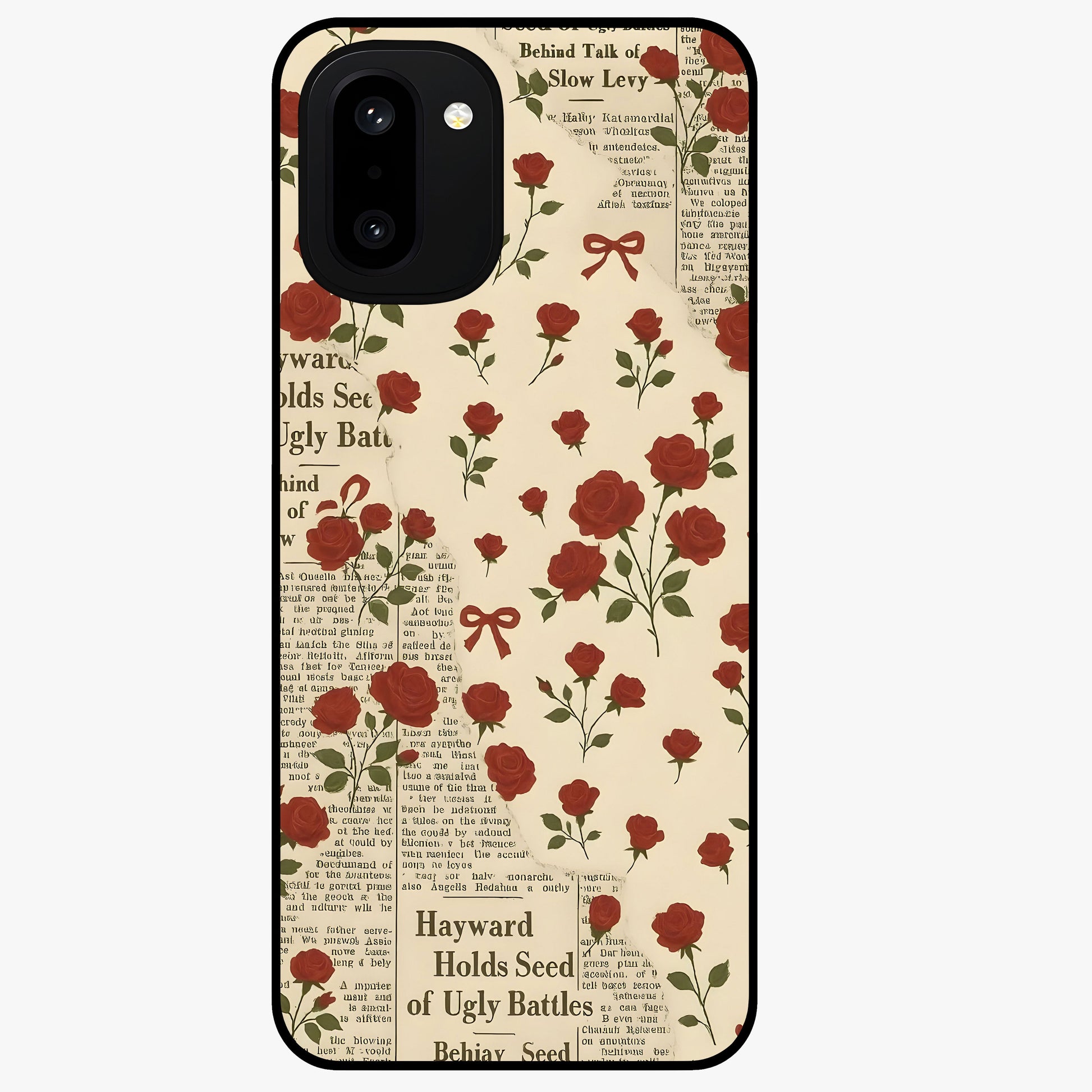 Retro Rose Journal Glass Case for 1+15R elegant front view featuring vintage rose artwork with journal aesthetic