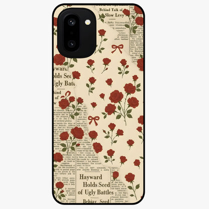 Retro Rose Journal Glass Case for 1+15R elegant front view featuring vintage rose artwork with journal aesthetic