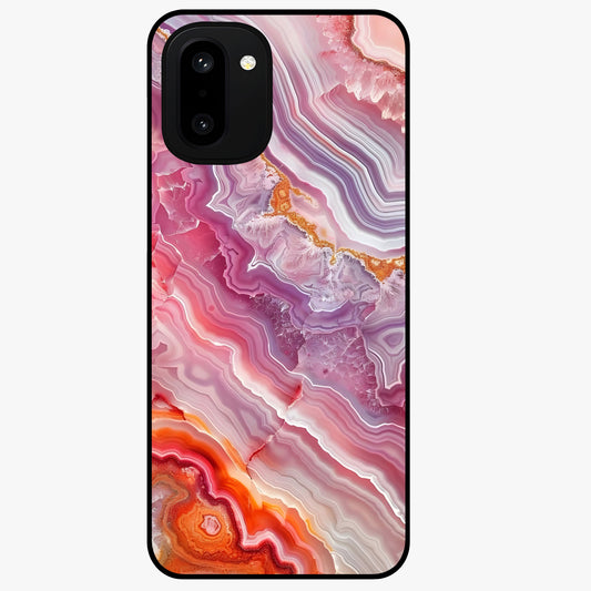 Rose Quartz Marble Glass Case for 1+15R elegant front view featuring soft pink marble texture artwork