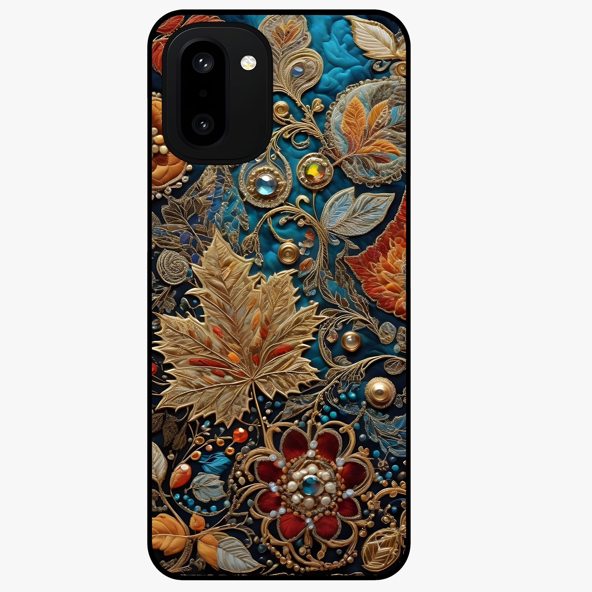 Royal Jewel Garden Glass Case for 1+15R luxurious front view featuring ornate floral artwork with jewel accents