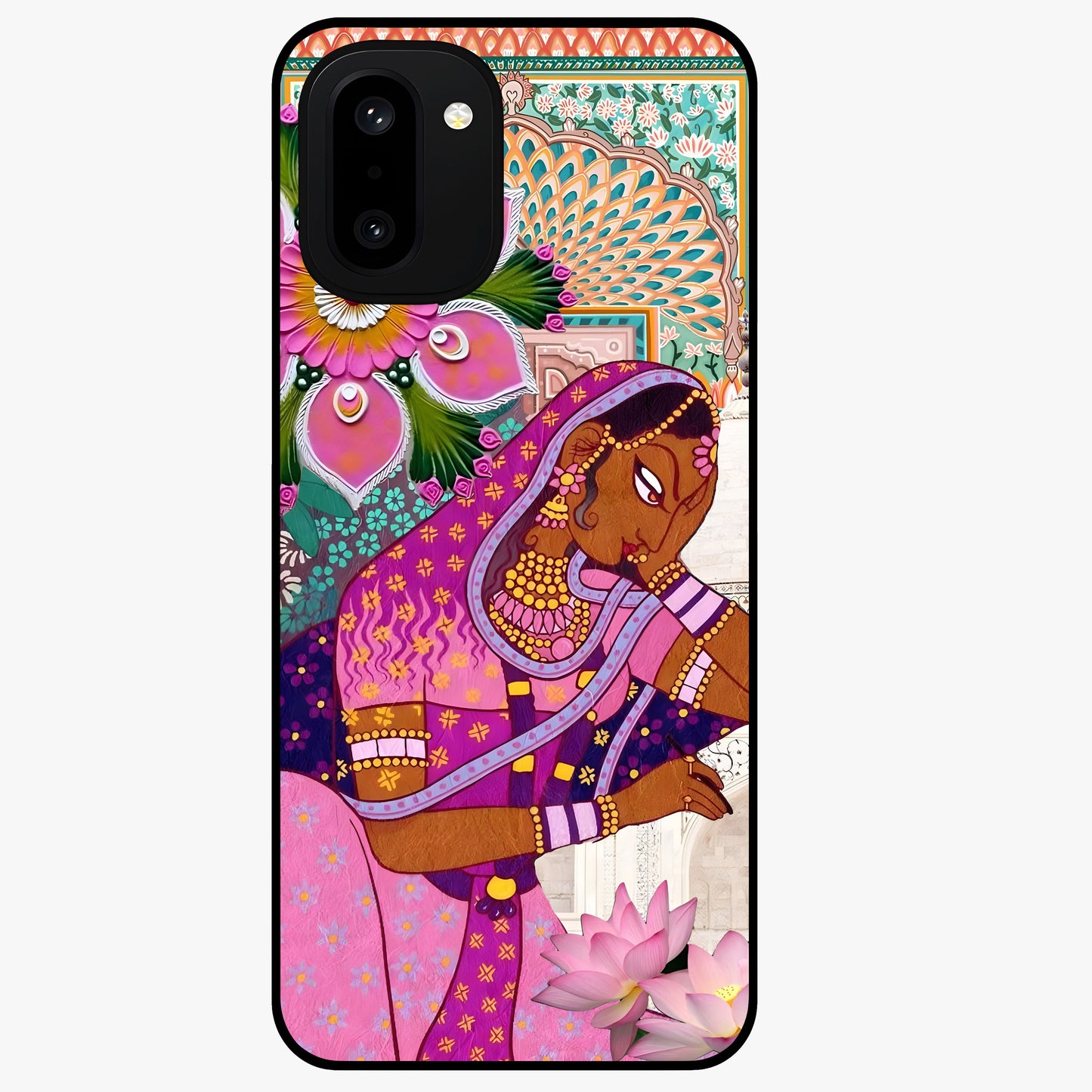 Royal Lotus Muse Glass Case for 1+15R graceful front view featuring lotus artwork with regal detailing