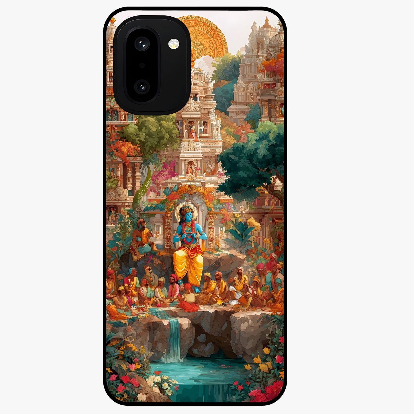 Sacred Sunlight Gods Glass Case for 1+15R powerful front view featuring divine artwork bathed in golden sunlight