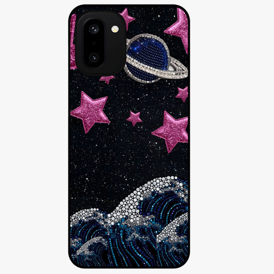 Saturn Pink Storm Glass Case for 1+15R bold front view featuring cosmic Saturn artwork in vibrant pink tones