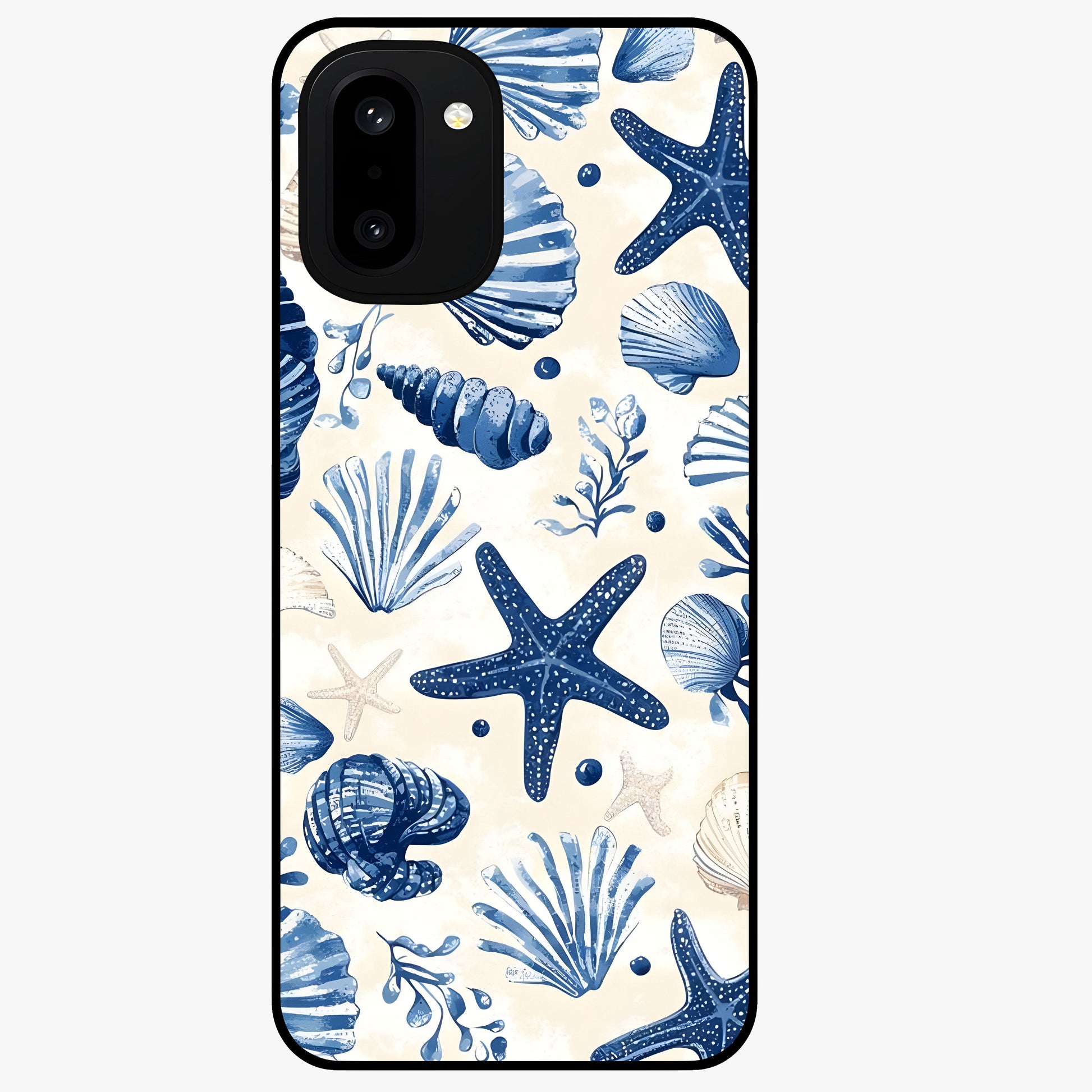 Seaside Starfish Magic Glass Case for 1+15R cheerful front view featuring starfish artwork in ocean tones