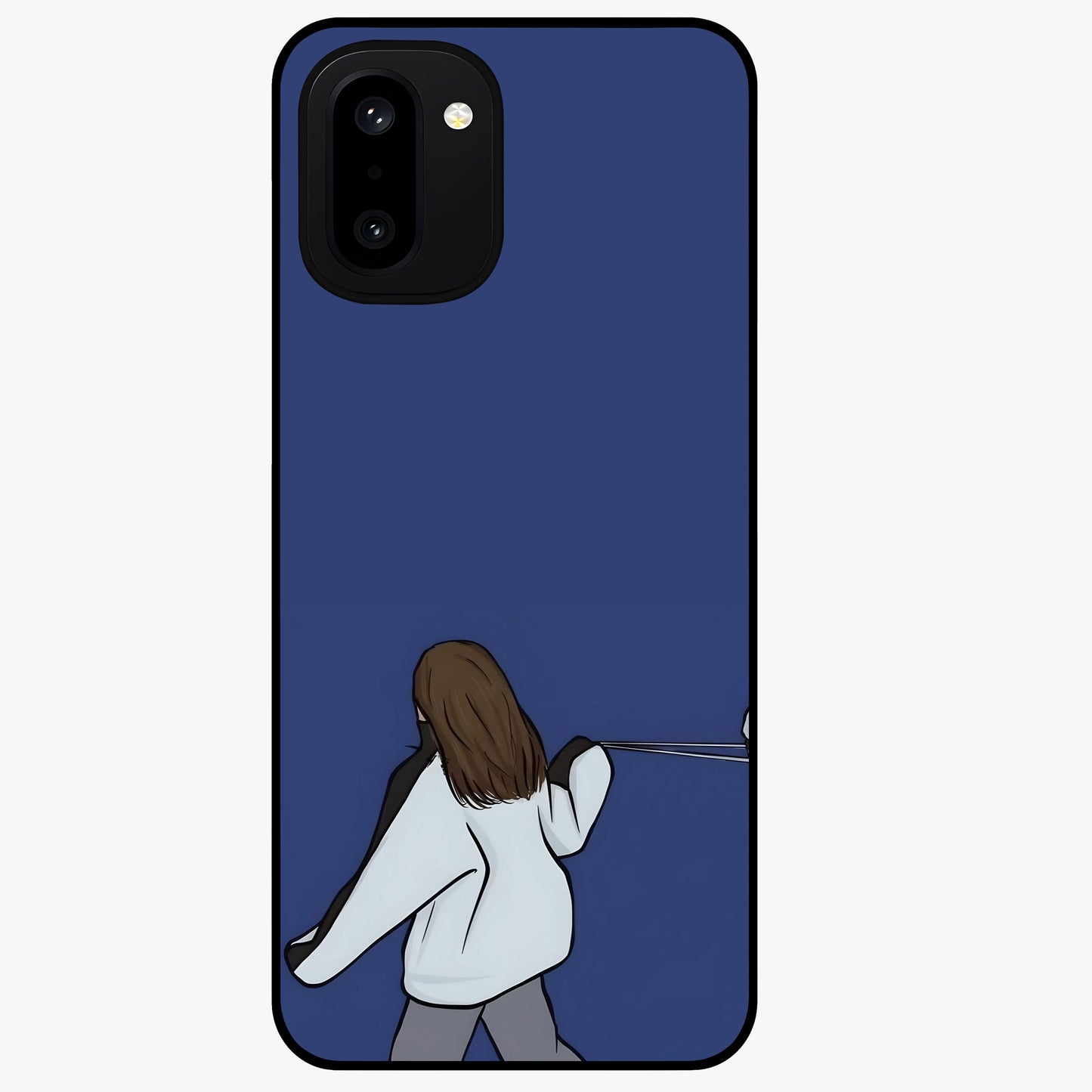 Silent Distance Love Glass Case for 1+15R emotional front view featuring romantic artwork in soft muted tones