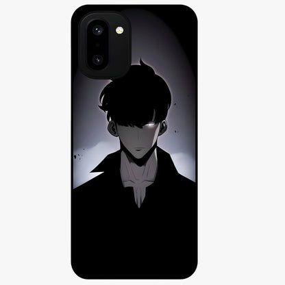Silent Shadow Awakening Glass Case for 1+15R intense front view featuring dark warrior inspired artwork