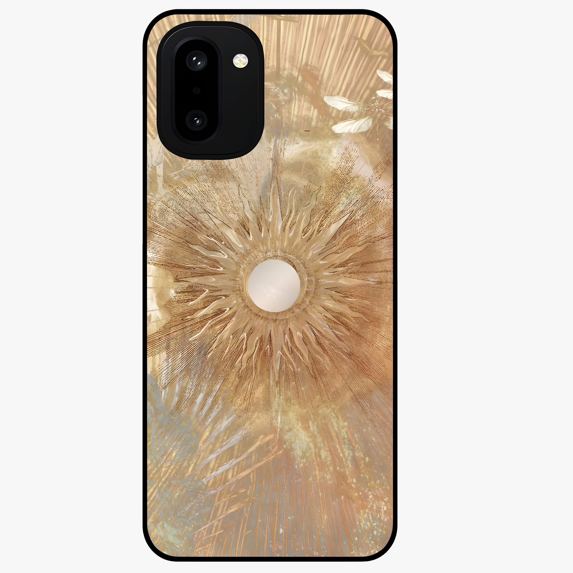Silken Whirl Glass Case for 1+15R elegant front view featuring smooth abstract swirl artwork