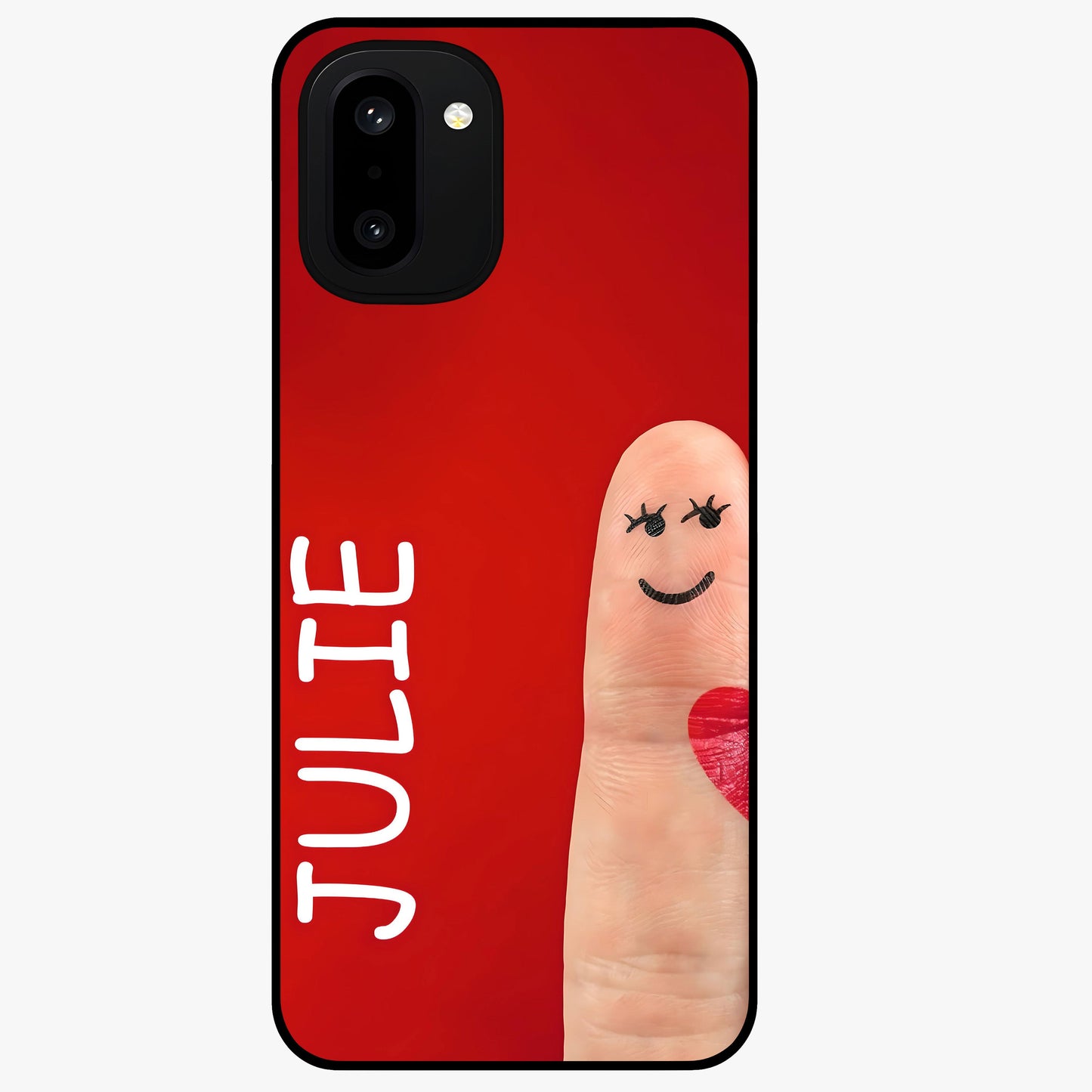 Smiling Love Sign Glass Case for 1+15R romantic front view featuring love sign inspired artwork