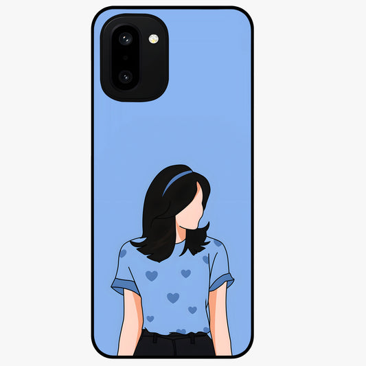 Soft Hearts Girl Glass Case for 1+15R cute front view featuring illustrated girl with soft heart accents