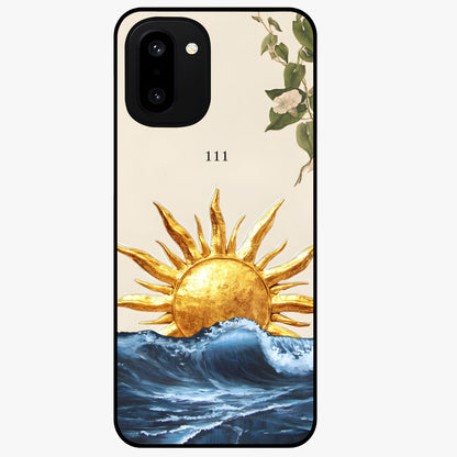 Solar Wave Bloom Glass Case for 1+15R vibrant front view featuring floral artwork blended with solar wave patterns