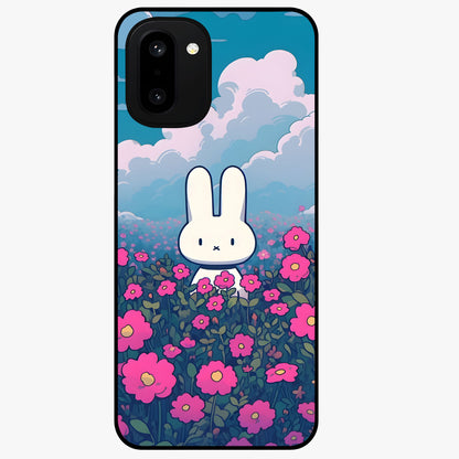 Springtime Blossom Bunny Glass Case for 1+15R adorable front view featuring bunny artwork with spring floral accents