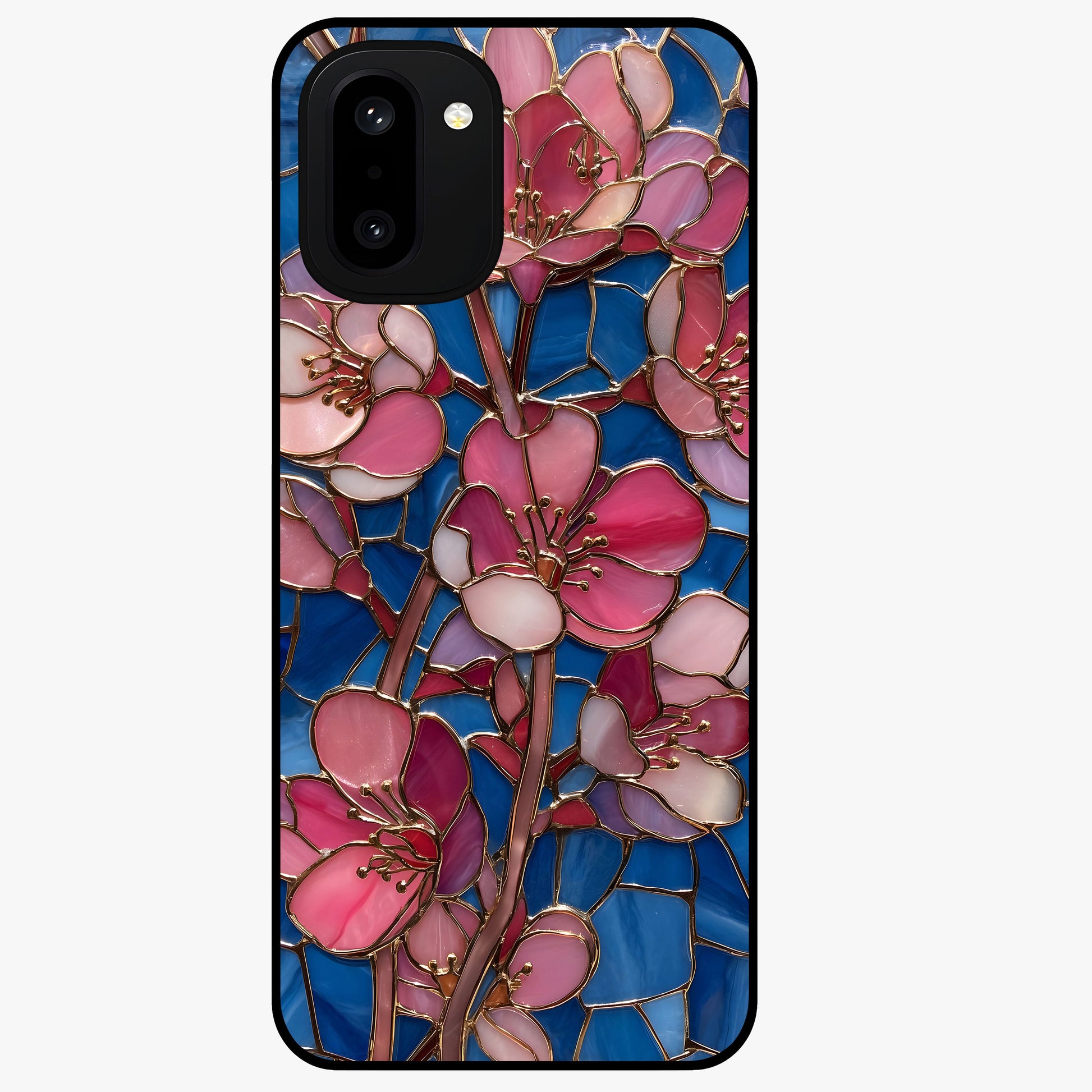 Stained Bloom Grace Glass Case for 1+15R elegant front view featuring stained glass inspired floral artwork