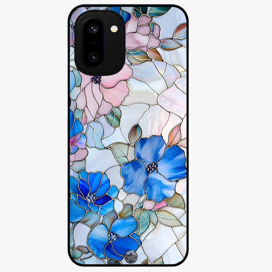 Stained Blue Floral Glass Case for 1+15R elegant front view featuring blue stained glass inspired floral artwork