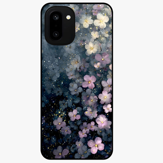 Starlit Blossom Dreams Glass Case for 1+15R dreamy front view featuring floral artwork under sparkling night sky