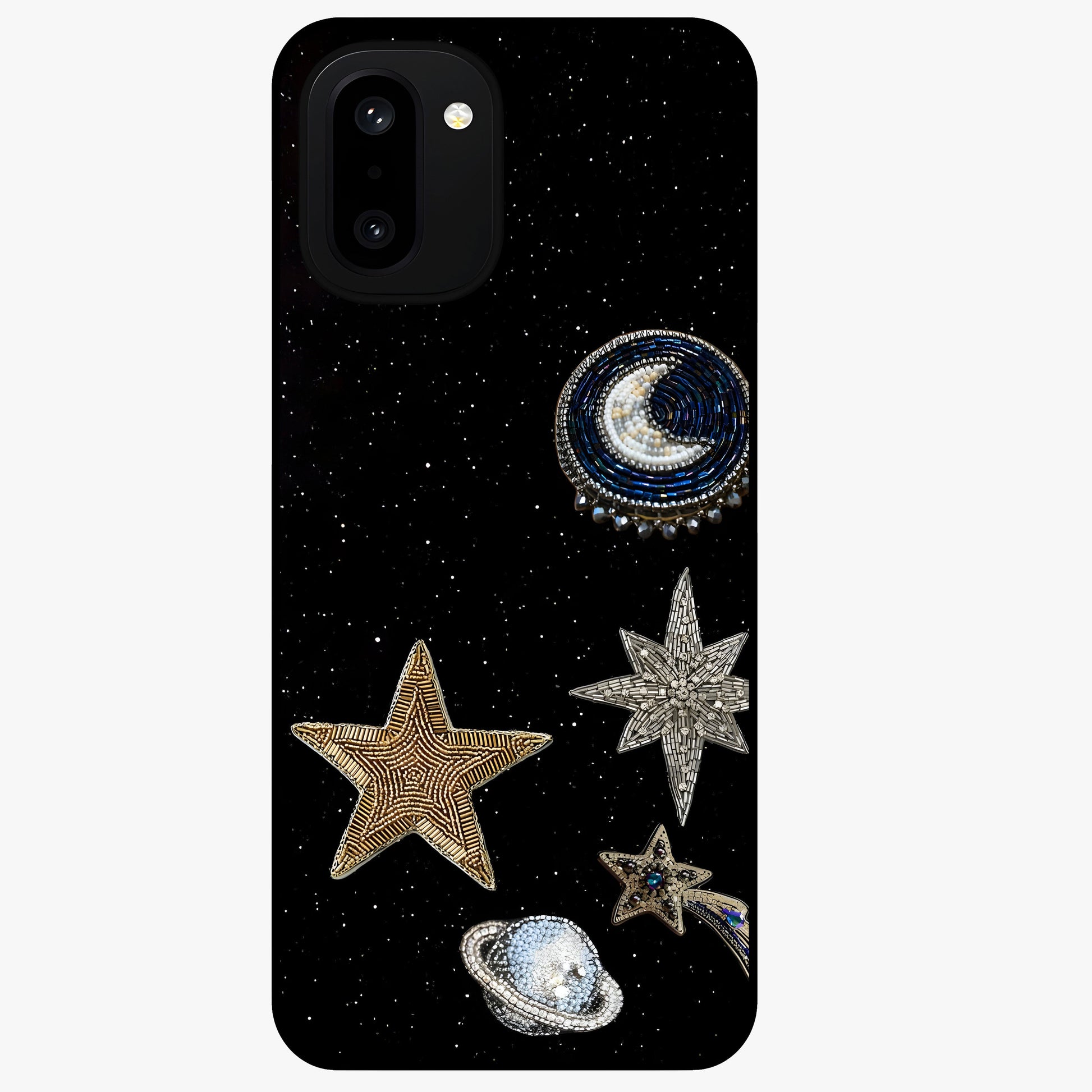 Starlit Cosmic Dreams Glass Case for 1+15R vibrant front view featuring galaxy inspired artistic artwork