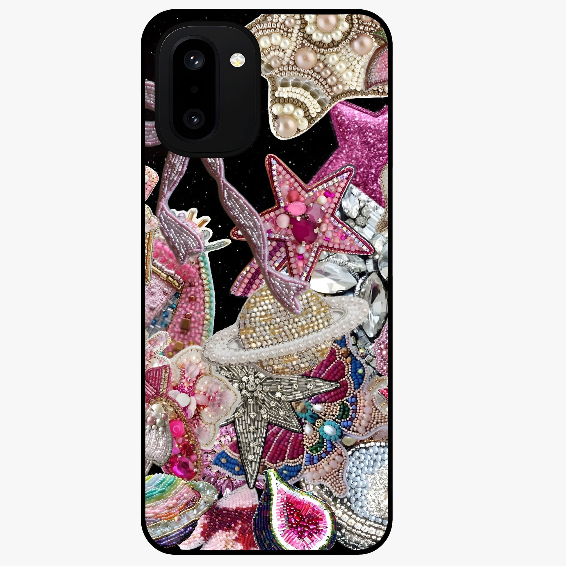 Starlit Jewel Dream Glass Case for 1+15R luxurious front view featuring jewel inspired artwork with star accents