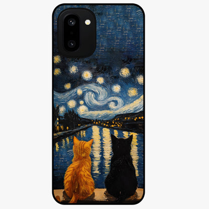 Starry River Cats Glass Case for 1+15R artistic front view featuring cats by a glowing river under starry sky