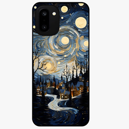 Starry Winter Town Glass Case for 1+15R scenic front view featuring snowy town artwork under sparkling night sky