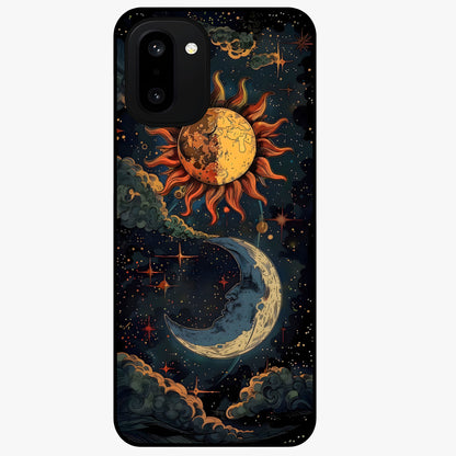 Sun and Moonflowers Glass Case for 1+15R vibrant front view featuring floral artwork blended with sun and moon elements